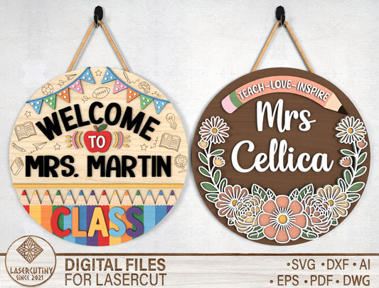 Personalized Boho Floral Teacher Door Sign SVG Laser Cut File for Glowforge and xTool
