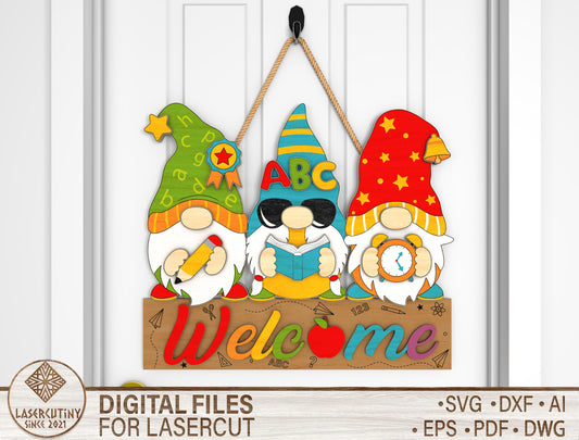 Gnome Classroom Door Hanger SVG Laser Cut File for Glowforge