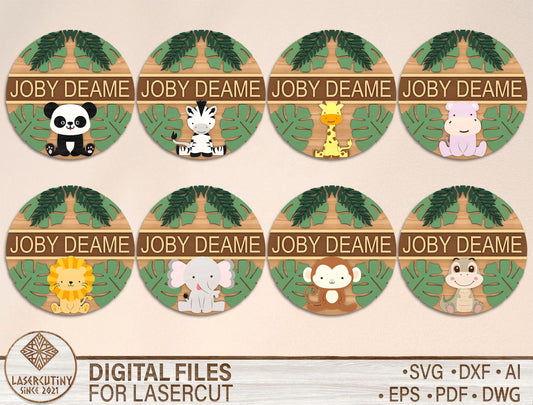 Personalized Jungle Animal Name Sign SVG Bundle for Glowforge and xTool