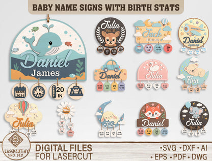 Baby Name Sign SVG Bundle Laser Cut File for Glowforge and xTool