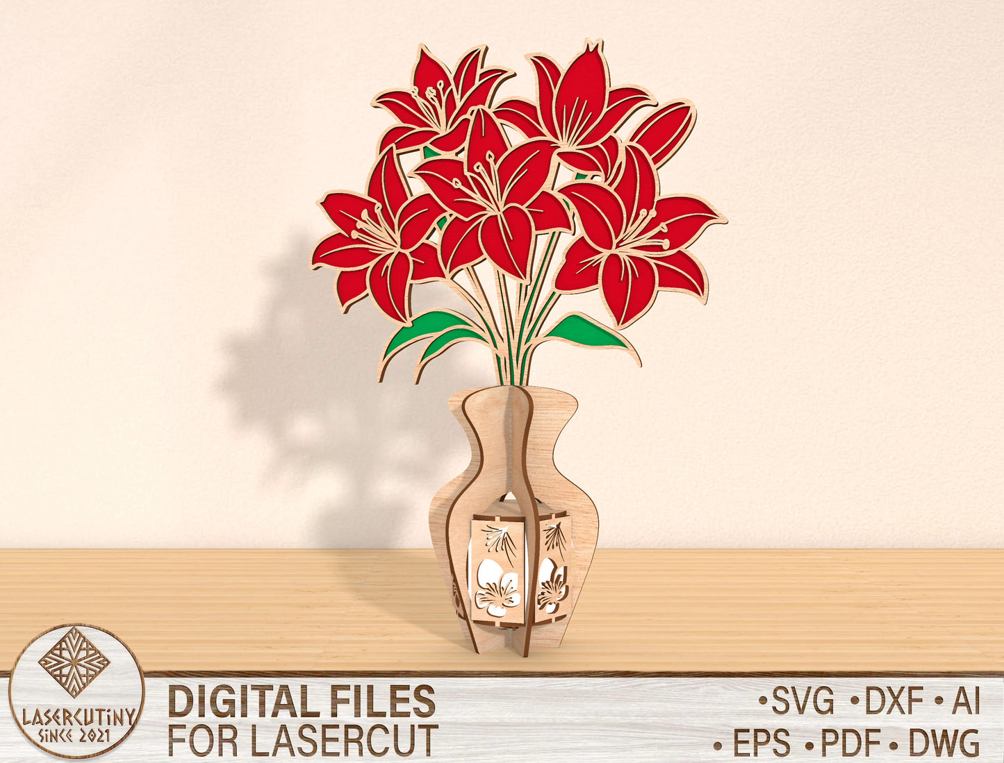 Lily Lantern SVG Elegant Candle Holder Laser Cut File for Glowforge and xTool
