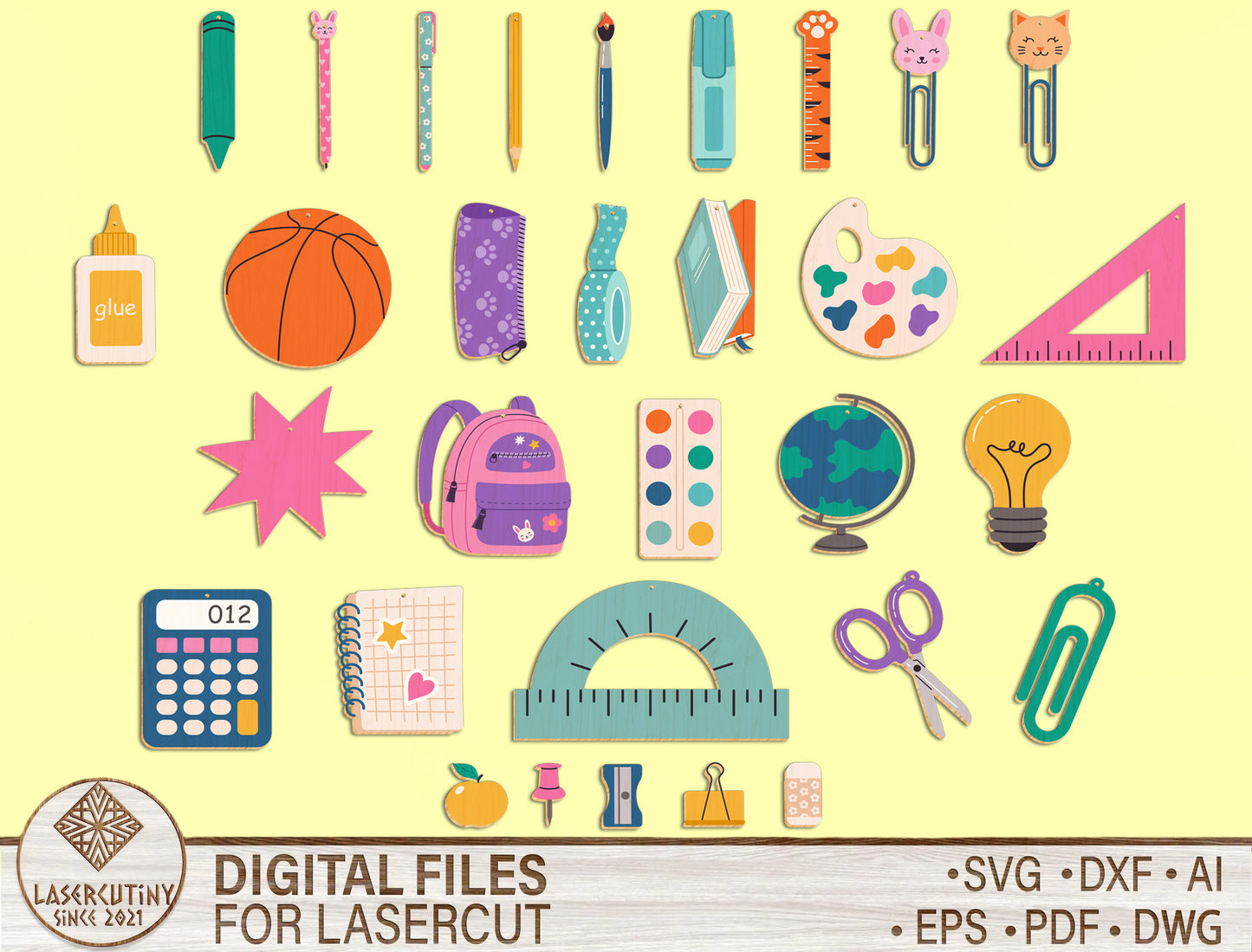 School Supplies Earrings Bundle SVG Laser Cut File for Glowforge Users