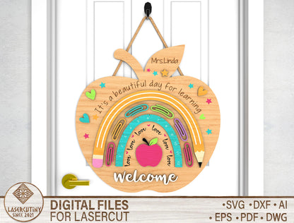 Personalized Classroom Door Hanger SVG Laser Cut File for Glowforge
