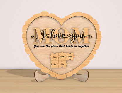 Personalized Mom Heart Plaque SVG Mother's Day for LightBurn and xTool