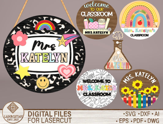 Personalized Retro Doodle Door Sign SVG for Glowforge and LightBurn
