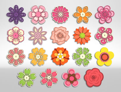 Flower Vase Bundle SVG 18 Flowers Wooden Slotted for Glowforge and xTool