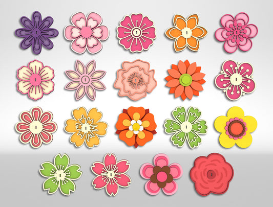 Flower Vase Bundle SVG 18 Flowers Wooden Slotted for Glowforge and xTool