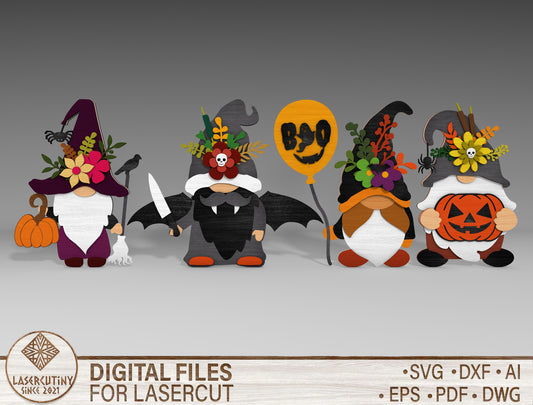 Halloween Gnome Standing Decor SVG Bundle for Glowforge xTool LightBurn