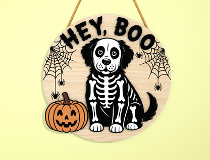 Skeleton Dog Halloween Door Sign SVG Bundle Laser Cut File for Glowforge
