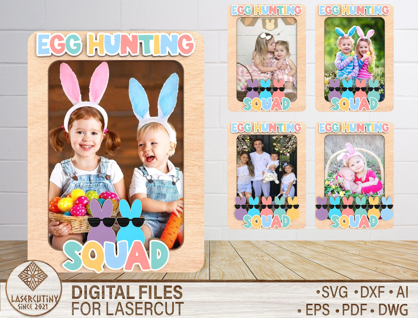Egg Hunting Squad Photo Frame SVG Bundle for Glowforge and xTool