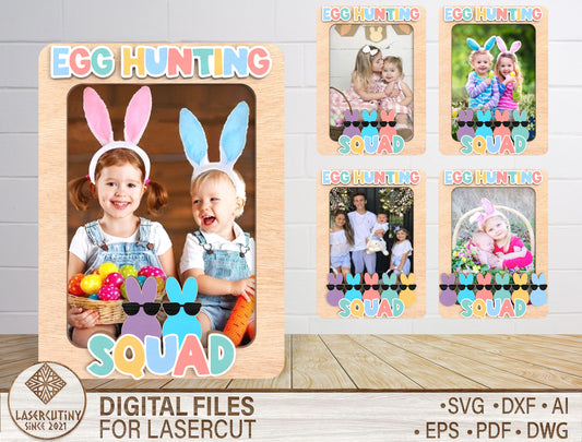 Egg Hunting Squad Photo Frame SVG Bundle for Glowforge and xTool