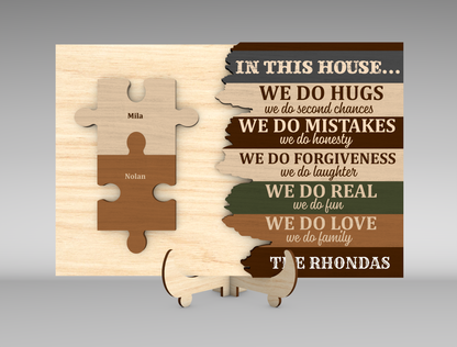 "In This House We Do Hugs" Family Puzzle Sign SVG for xTool