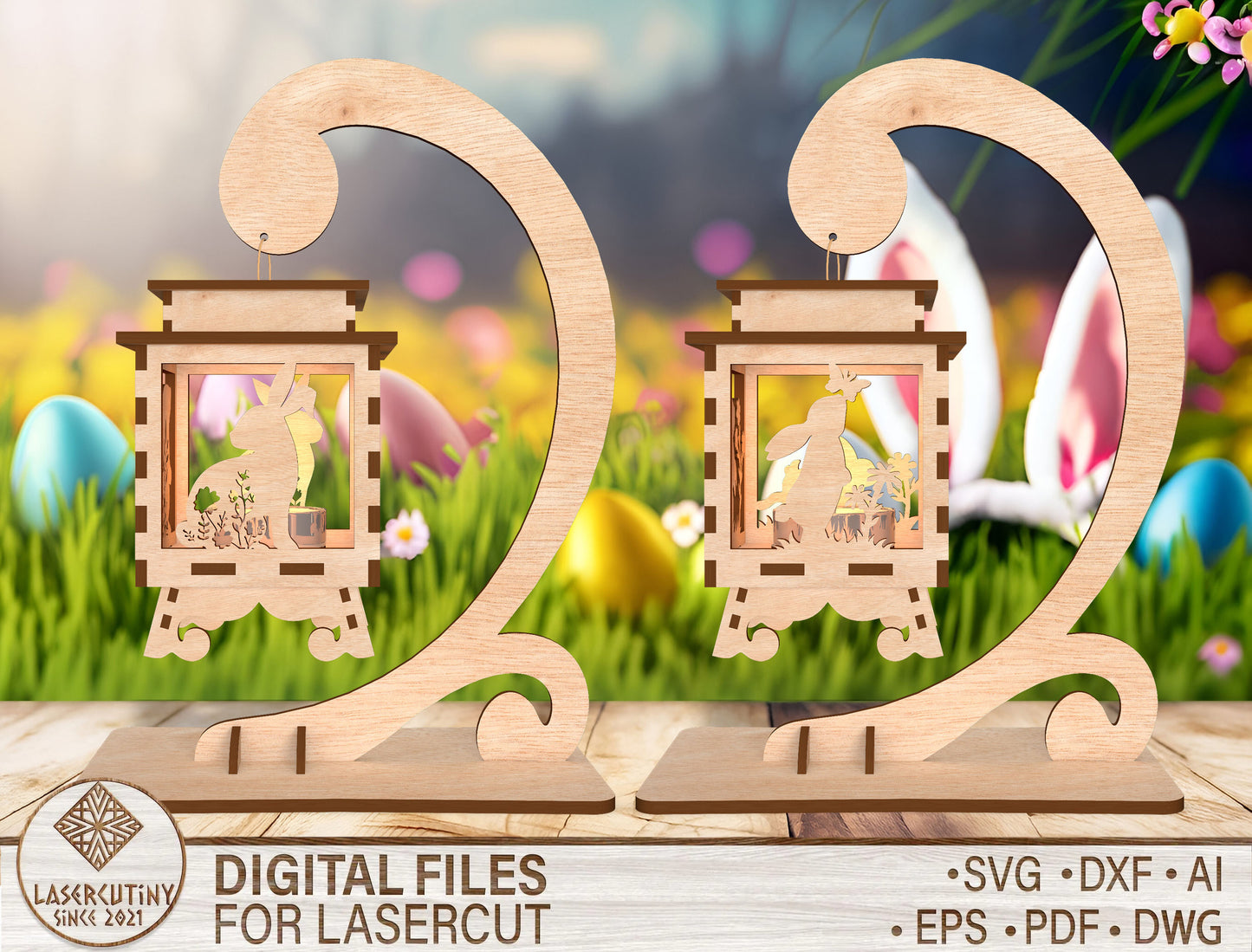 Easter Lantern SVG Bundle Bunny Scene Hanging Lantern for LightBurn and xTool