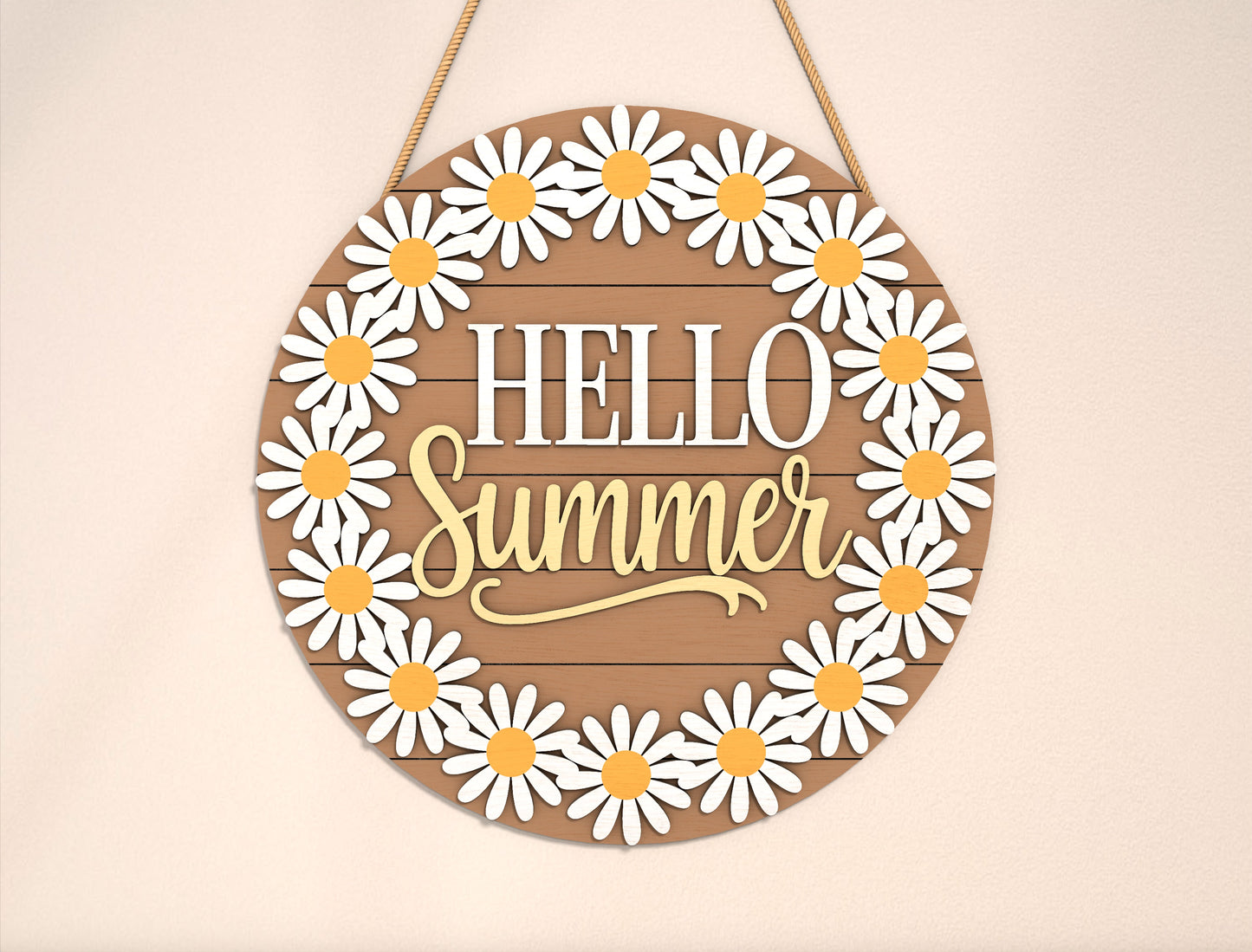 “Hello Summer” Daisy Wreath Door Sign SVG for Glowforge