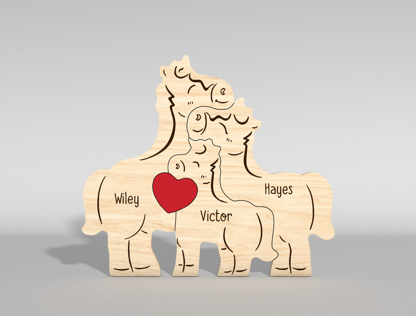 Horse Family Wooden Puzzle Sign SVG for xTool and Glowforge