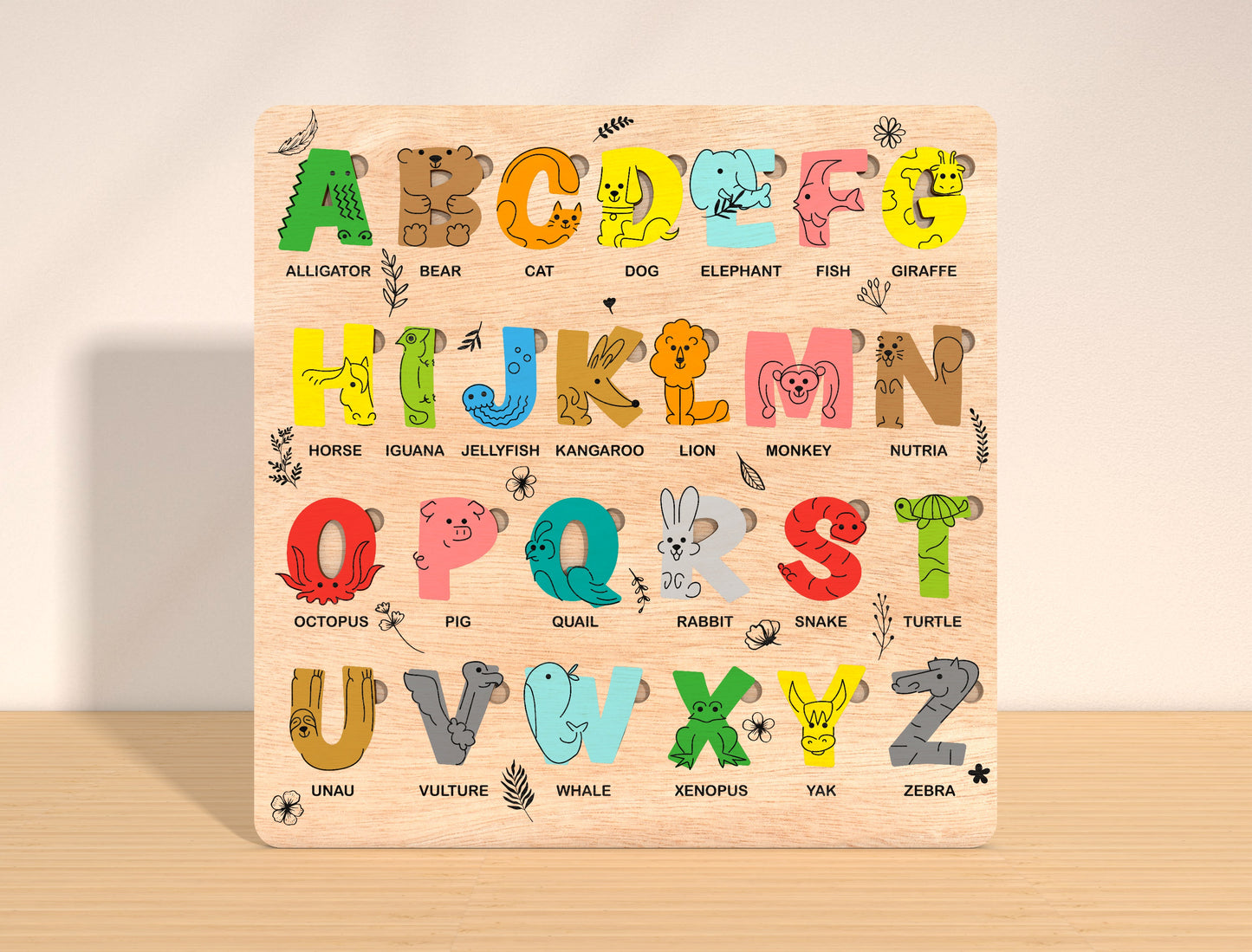 Animal Alphabet Puzzle Board SVG Laser Cut File for xTool and Glowforge