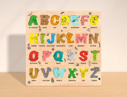 Animal Alphabet Puzzle Board SVG Laser Cut File for xTool and Glowforge