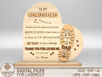 "To My Bonus Dad" Keepsake Sign SVG Laser Cut File for Glowforge and LightBurn