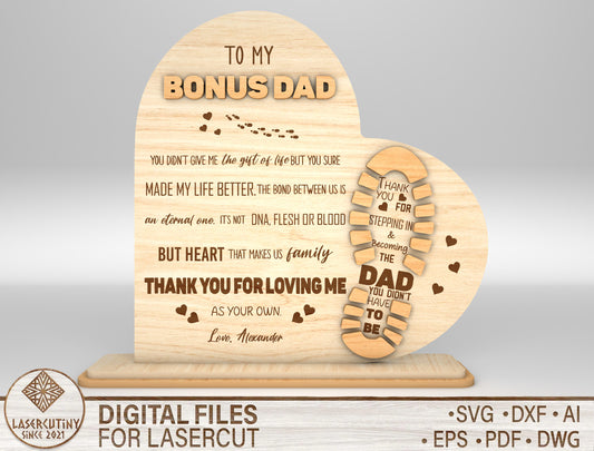 "To My Bonus Dad" Keepsake Sign SVG Laser Cut File for Glowforge and LightBurn
