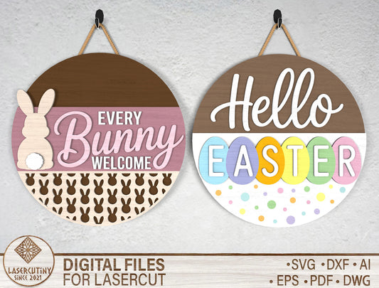 Minimal Easter Door Sign SVG Bunny Pastel Egg Lettering for LightBurn and xTool