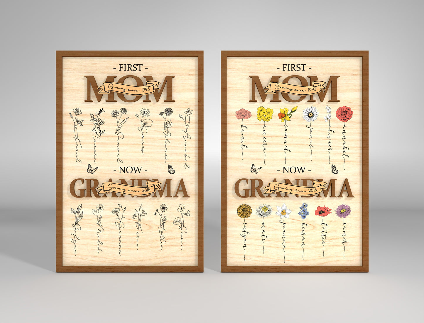 Birth Month Flower Frame SVG Mom to Grandma Bundle for LightBurn