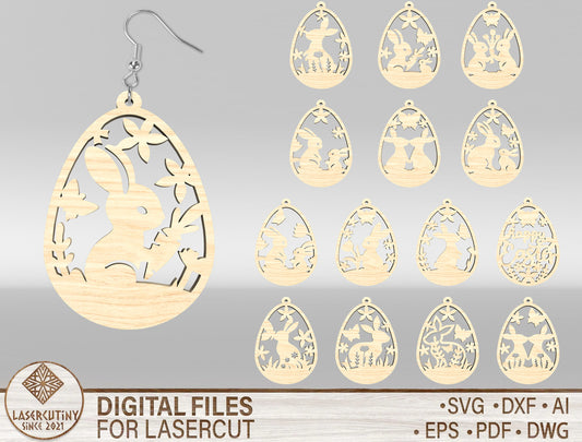 Easter Bunny Earring SVG Bundle Wooden Jewelry 15 Designs for LightBurn