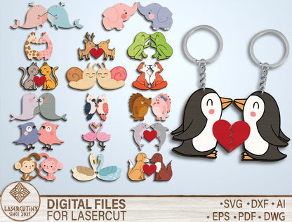 Animal Couple Keychain SVG Bundle Laser Cut File for Glowforge and xTool
