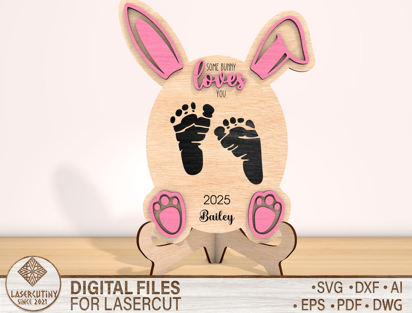 Baby Footprint Bunny Sign SVG Easter Baby Keepsake for Glowforge and xTool