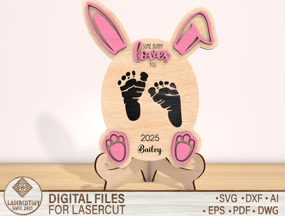 Baby Footprint Bunny Sign SVG Easter Baby Keepsake for Glowforge and xTool