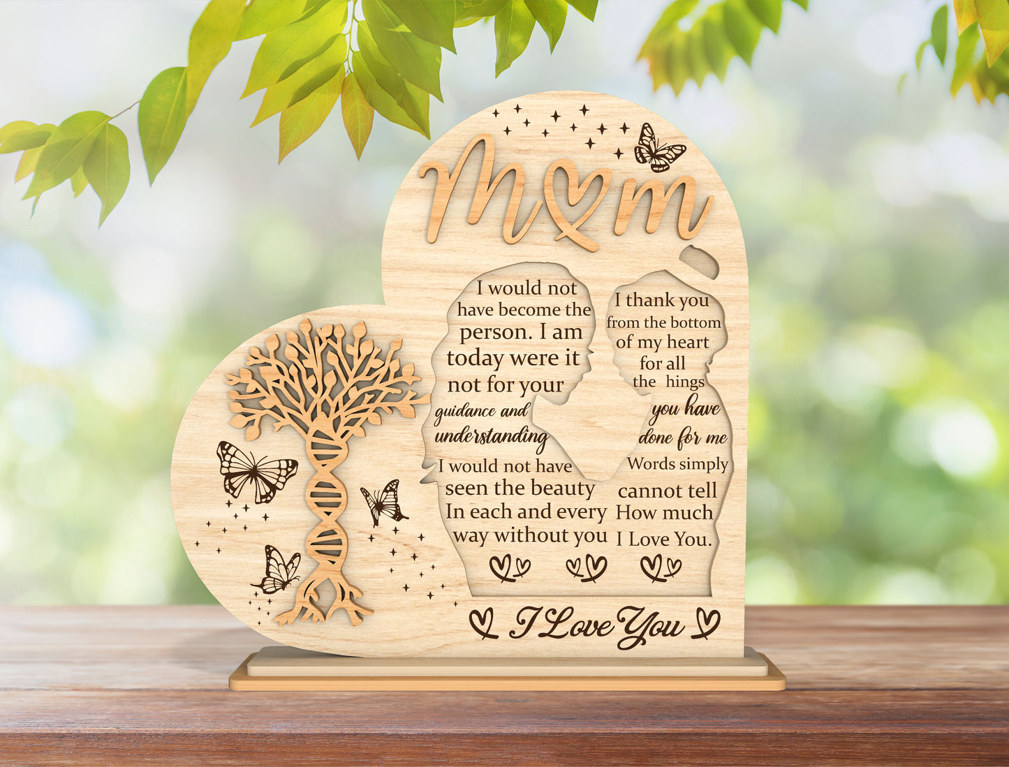 Mom DNA Tree SVG I Love You Mom Wooden Sign for Glowforge and xTool