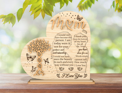 Mom DNA Tree SVG I Love You Mom Wooden Sign for Glowforge and xTool