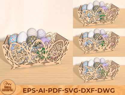 Easter Egg Basket SVG Bundle Laser Cut File | 4 Decorative Bowl Designs | Spring Table Decor | Glowforge, xTool, LightBurn, etc.