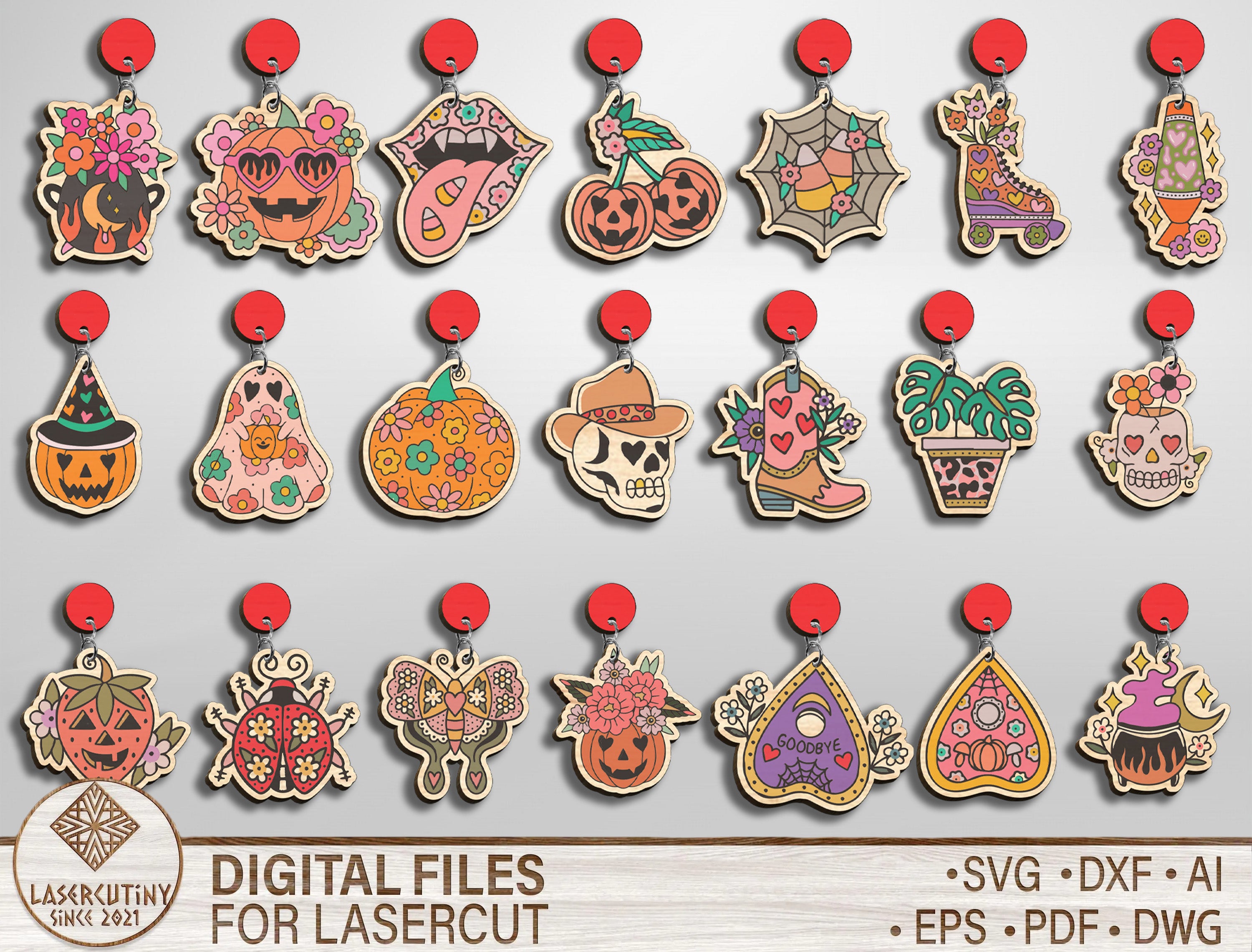 Halloween Flower Earrings SVG Bundle 21 Designs
