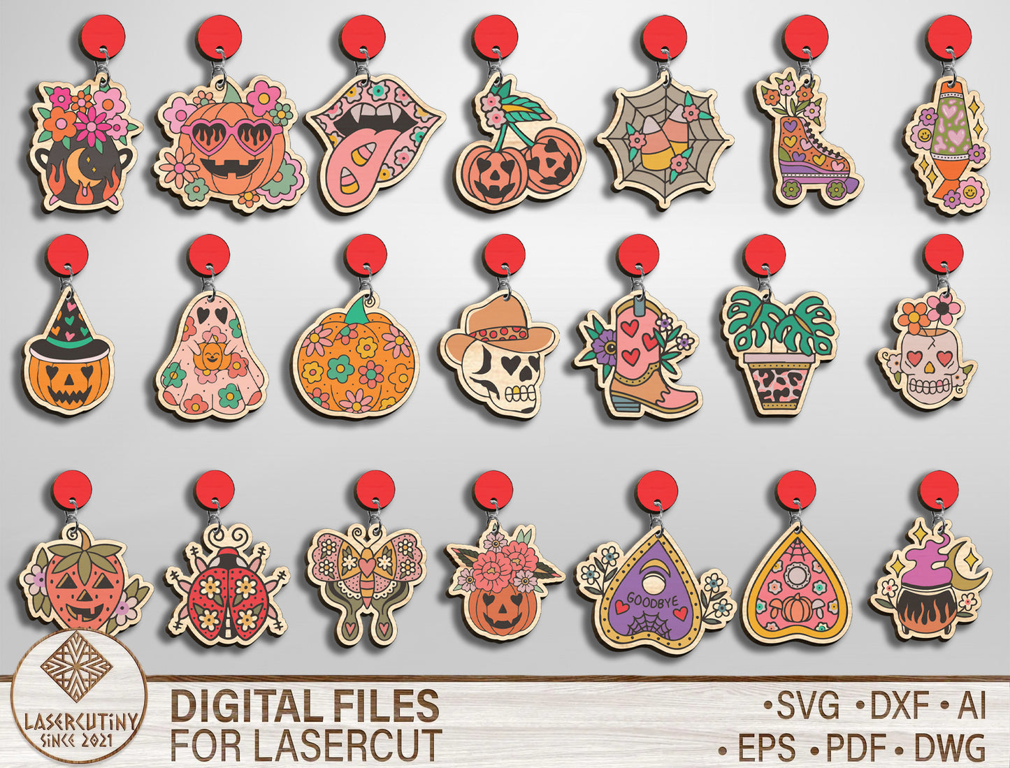 Halloween Flower Earrings SVG Bundle for xTool LightBurn Glowforge 21 Designs