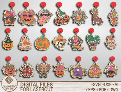 Halloween Flower Earrings SVG Bundle for xTool LightBurn Glowforge 21 Designs