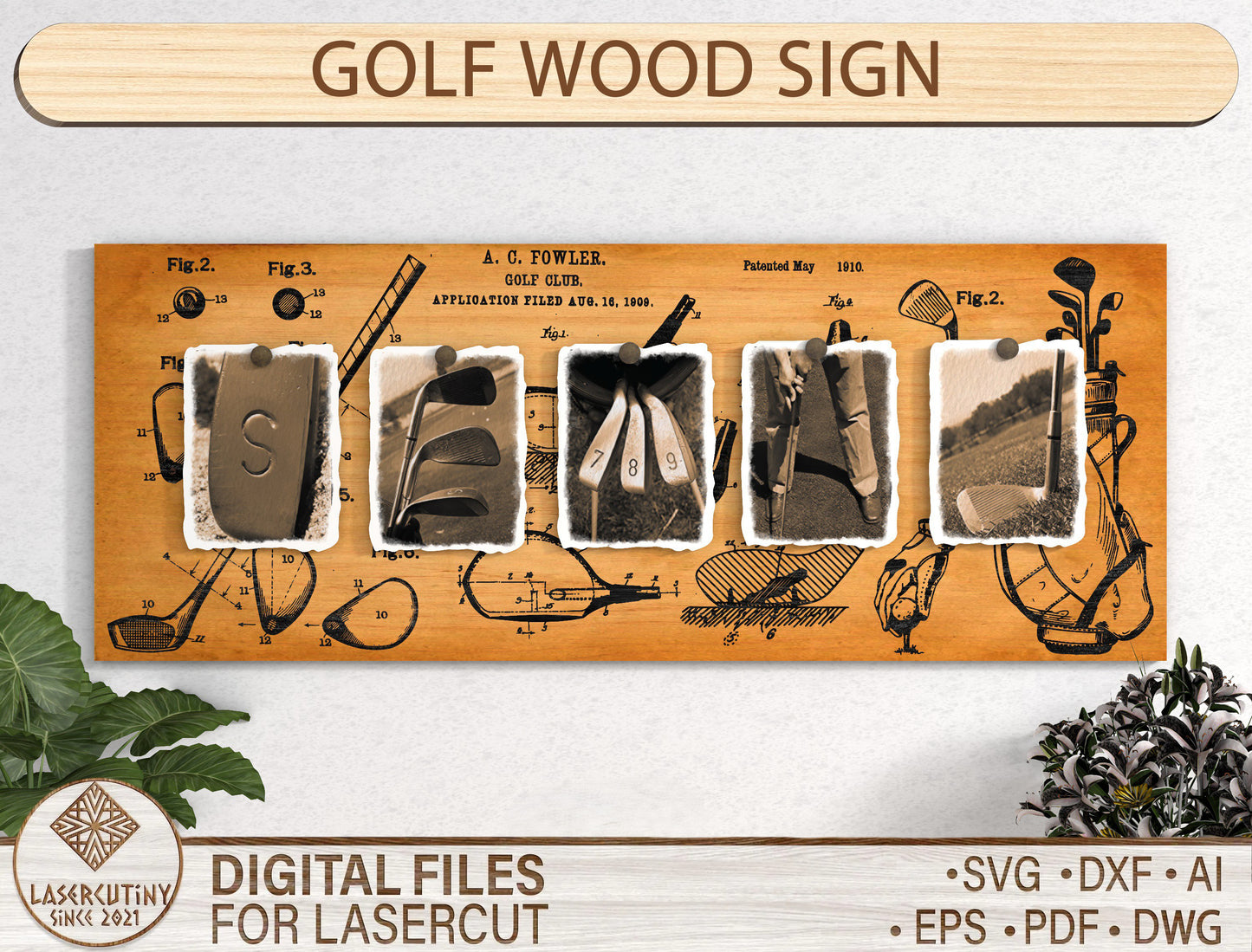 Golf Word Sign Scene Letters SVG Laser Cut File for Glowforge and xTool