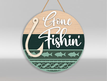Gone Fishing Sign SVG Bundle Laser Cut File for Glowforge