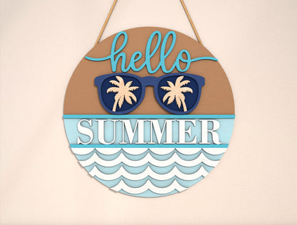 “Hello Summer” Sunglasses Beach SVG Door Sign for Glowforge