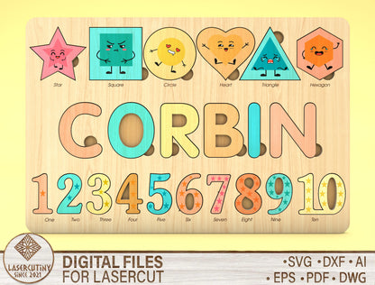 Shape and Number Name Puzzle SVG for xTool and Glowforge