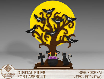 Halloween Bat Tree SVG for LightBurn Glowforge xTool