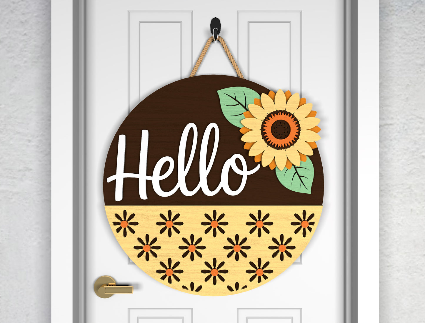 Sunflower Welcome and Hello Round Sign SVG for Glowforge and xTool
