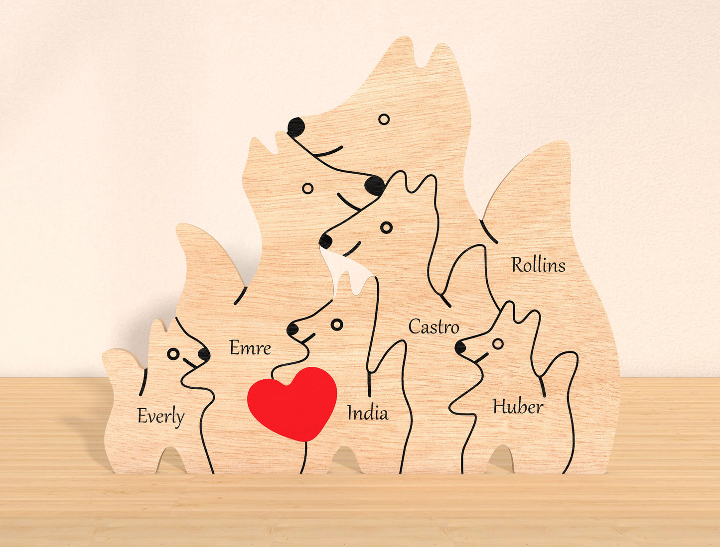 Wolf Family Puzzle Sign SVG Personalized Wolf Pack for Glowforge