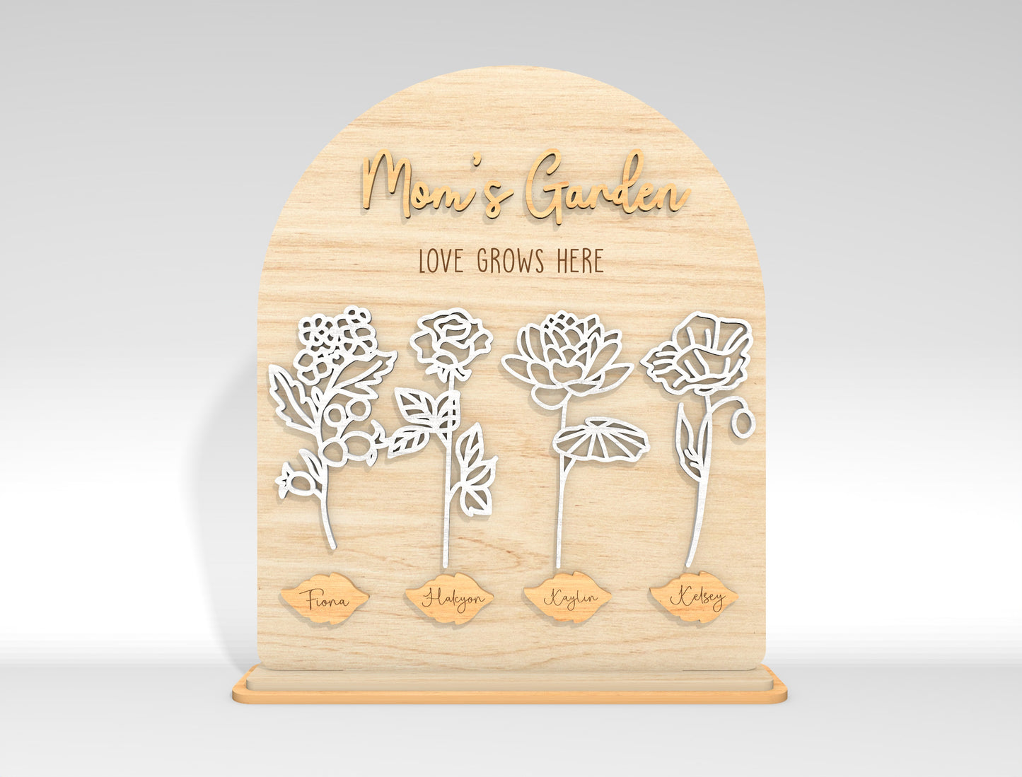 Personalized Mom Garden Flower Holder SVG Birth Month Flowers Laser Cut File for xTool and LightBurn