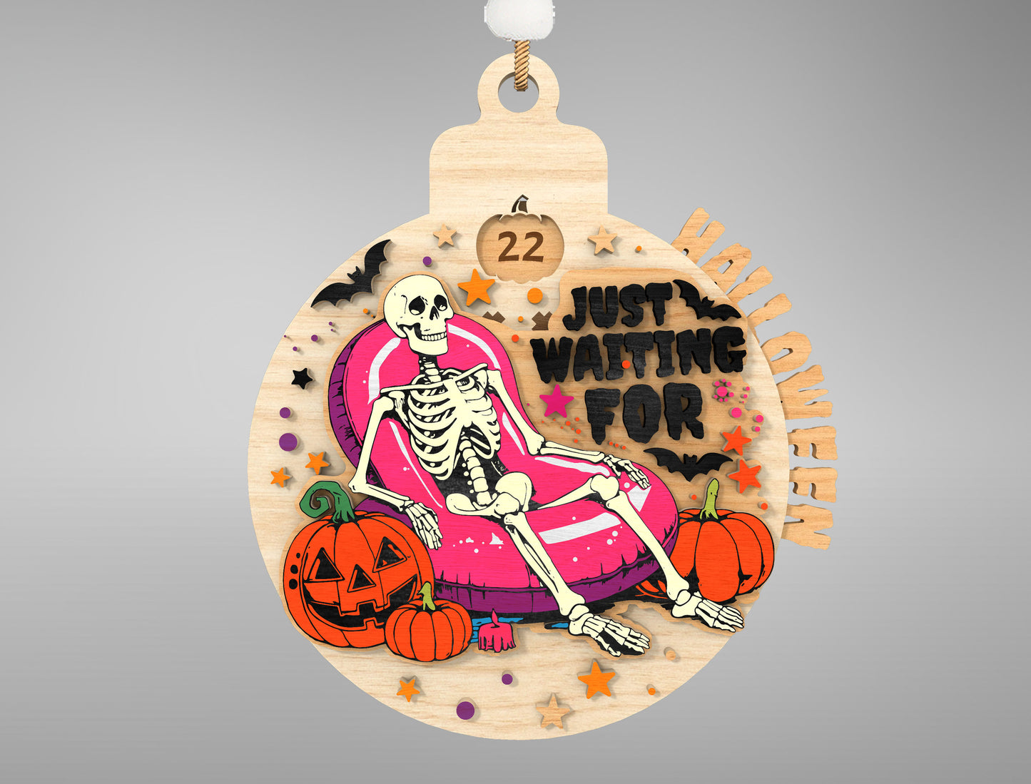 Halloween Skeleton Countdown Ornament SVG for xTool Glowforge LightBurn