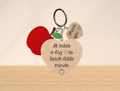 Teacher Keychain SVG Bundle “It Takes a Big Heart” Laser Cut File for Glowforge and xTool