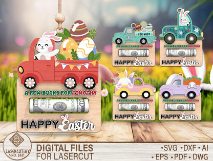 Easter Money Holder SVG Wooden Bunny Truck Cash for LightBurn and xTool