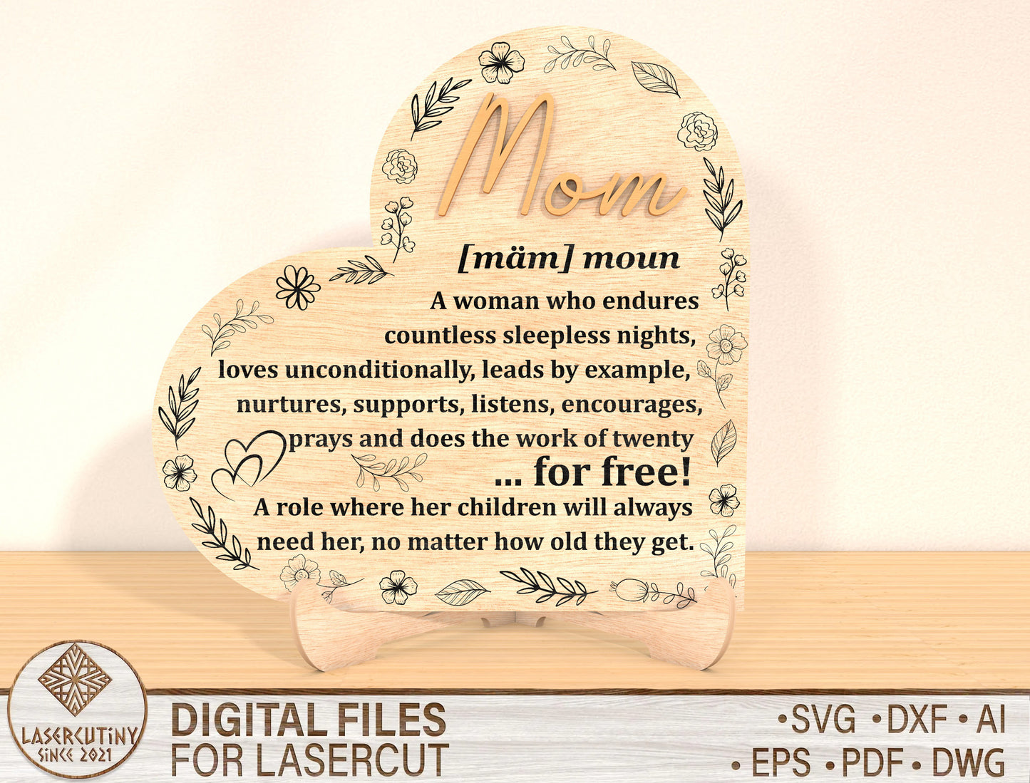 Mom Quote Heart Plaque SVG Bundle Mother Appreciation for LightBurn