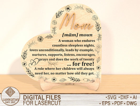 Mom Quote Heart Plaque SVG Bundle Mother Appreciation for LightBurn