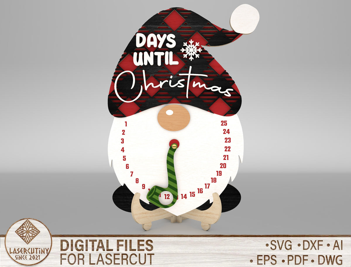 Christmas Gnome Countdown SVG Days Until Christmas Laser Cut File