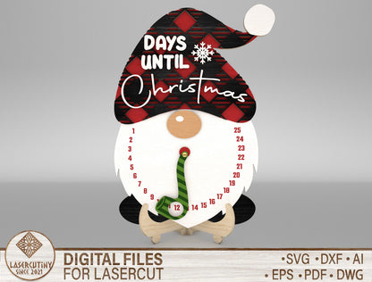 Christmas Gnome Countdown SVG Days Until Christmas Laser Cut File